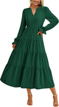 Long Sleeve V Neck Tiered Aline Maxi Dress - Flowy Elegant Fit