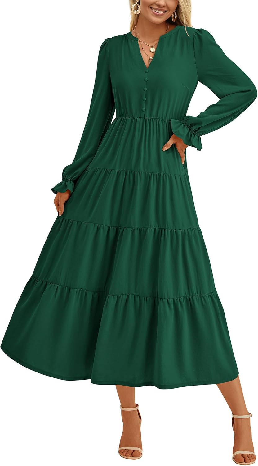 PRETTYGARDEN Long Sleeve Dress for Women - Elegant Maxi Style