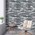 Grey Brick Peel and Stick Wallpaper - Vintage Faux Stone Look
