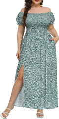 Plus Size Summer Dresses - Boho Off Shoulder Floral Maxi Dress Pinup