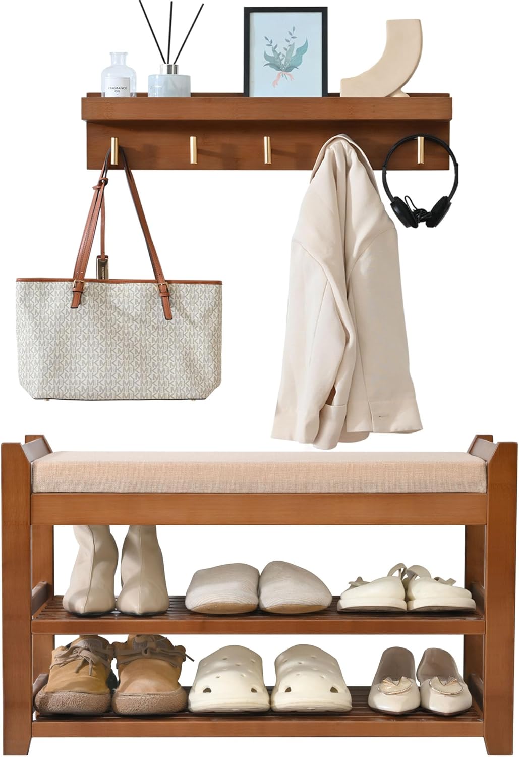 Shoe Rack for Front Door Entrance with Bench and Coat Rack