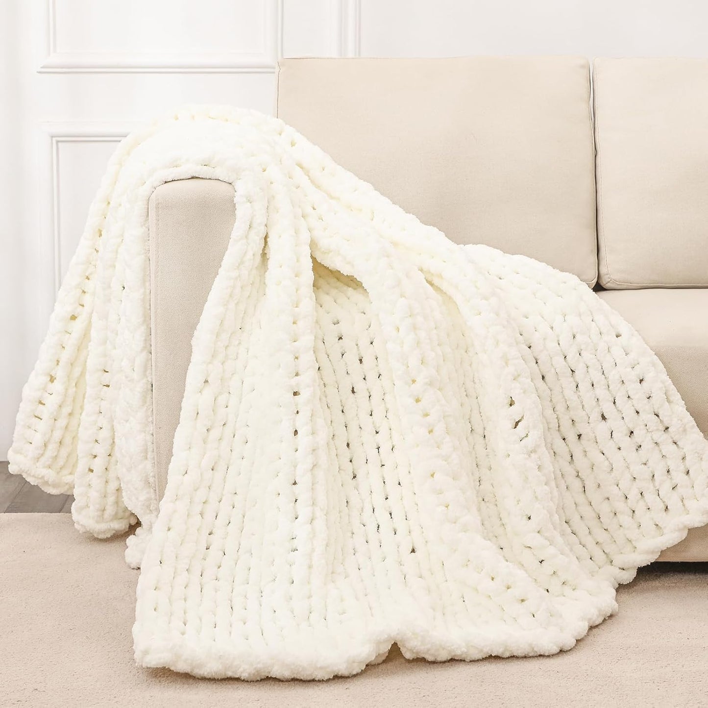 Bigacogo Chunky Knit Throw Blanket for Cozy Living Room Decor