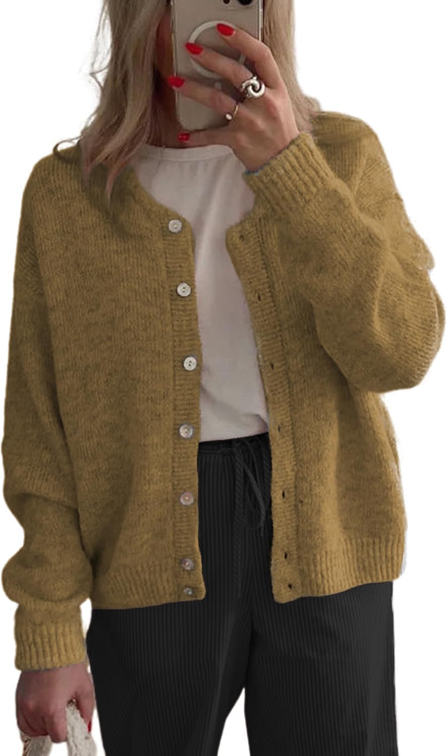 Women's Long Sleeve Front Button Cardigan Sweaters for Fall 2025
