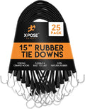 Rubber Bungee Cords with Hooks 25 Pack 15 in (23 in Stretch) - Heavy