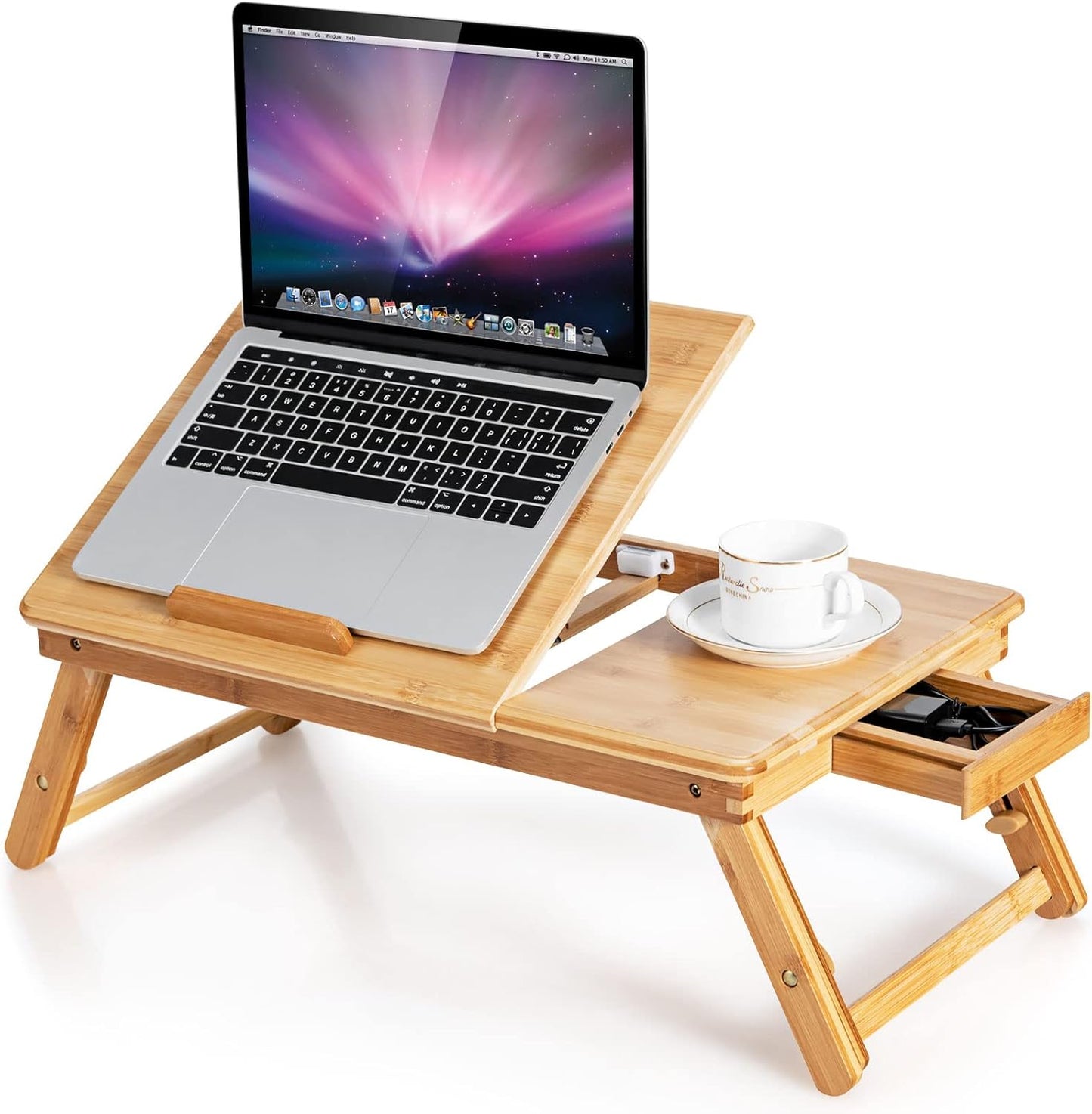 Portable Bamboo Laptop Desk with Adjustable Height
