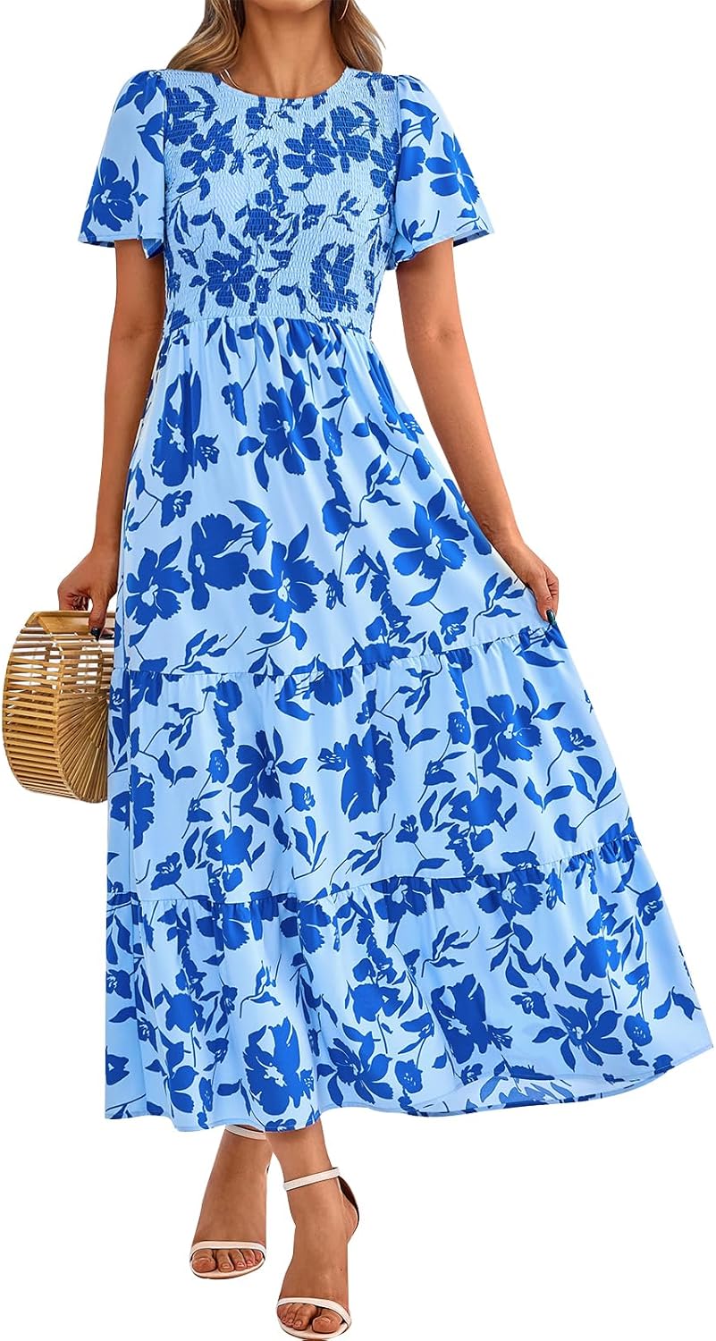 Floral Maxi Dress for Women 2025 - Casual Flutter Sleeve Style