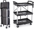 Portable Folding Service Cart - 3 Tier Utility Cart 330LBS Capacity