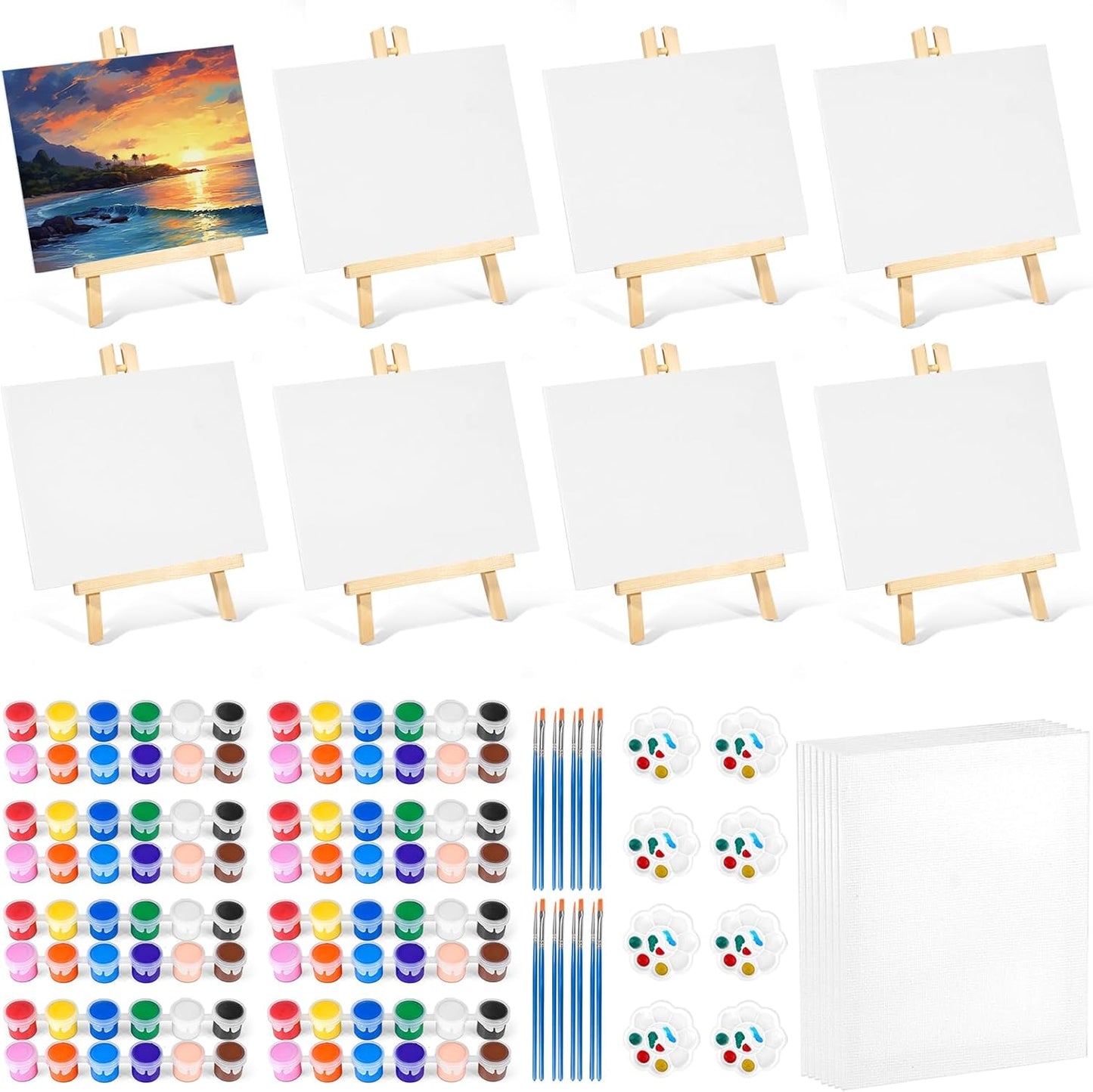 Acrylic Paint Set with 16 Canvases and 8 Easels for Art