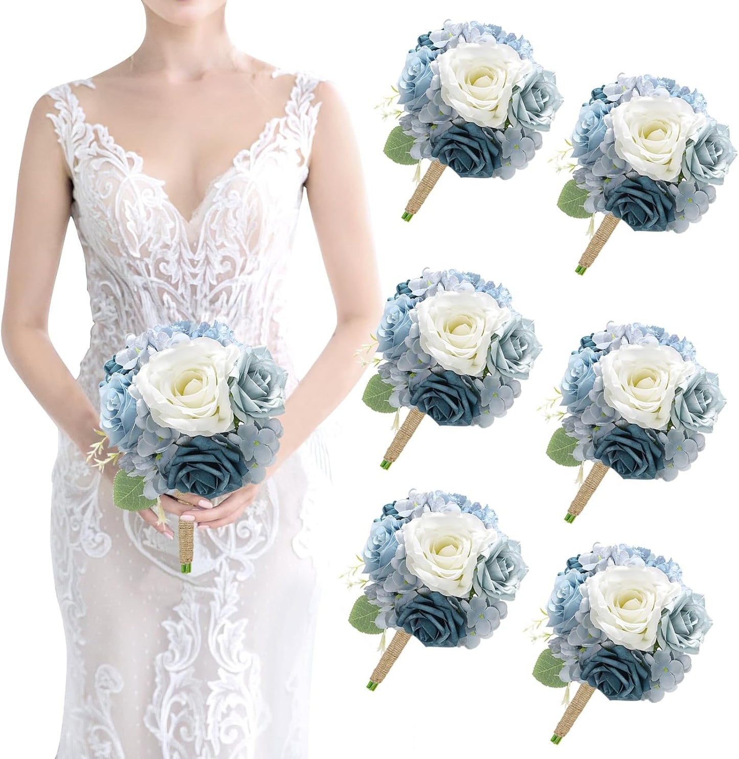 Artificial Bridesmaid Bouquets Set of 6 for Elegant Weddings