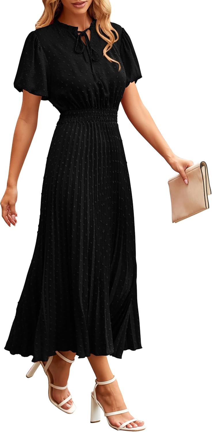 PRETTYGARDEN Womens Summer Midi Dresses with Puff Sleeves
