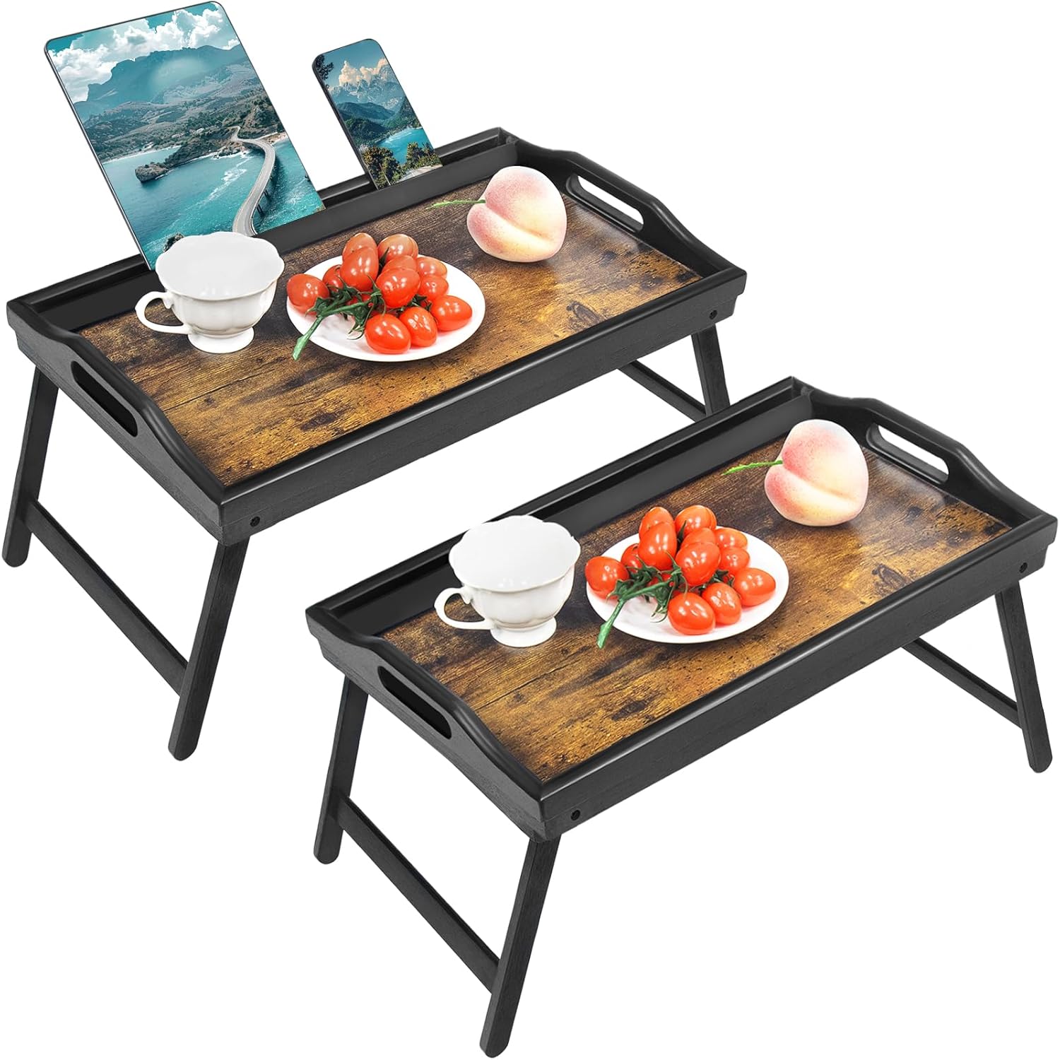 Bamboo Bed Tray: Foldable, Versatile, 2 Pack