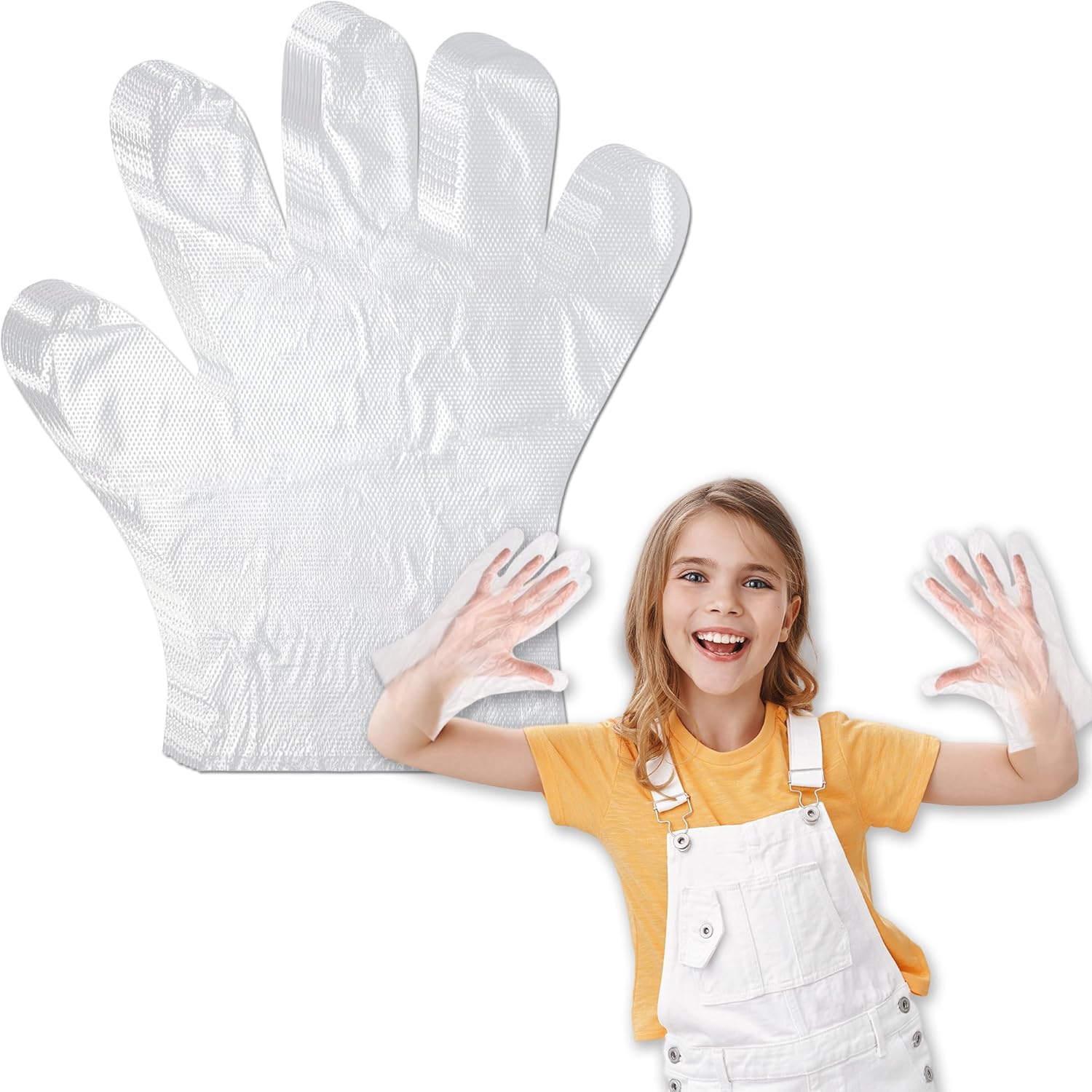 100 Small PE Clear Kids Gloves for Cleaning & Crafts