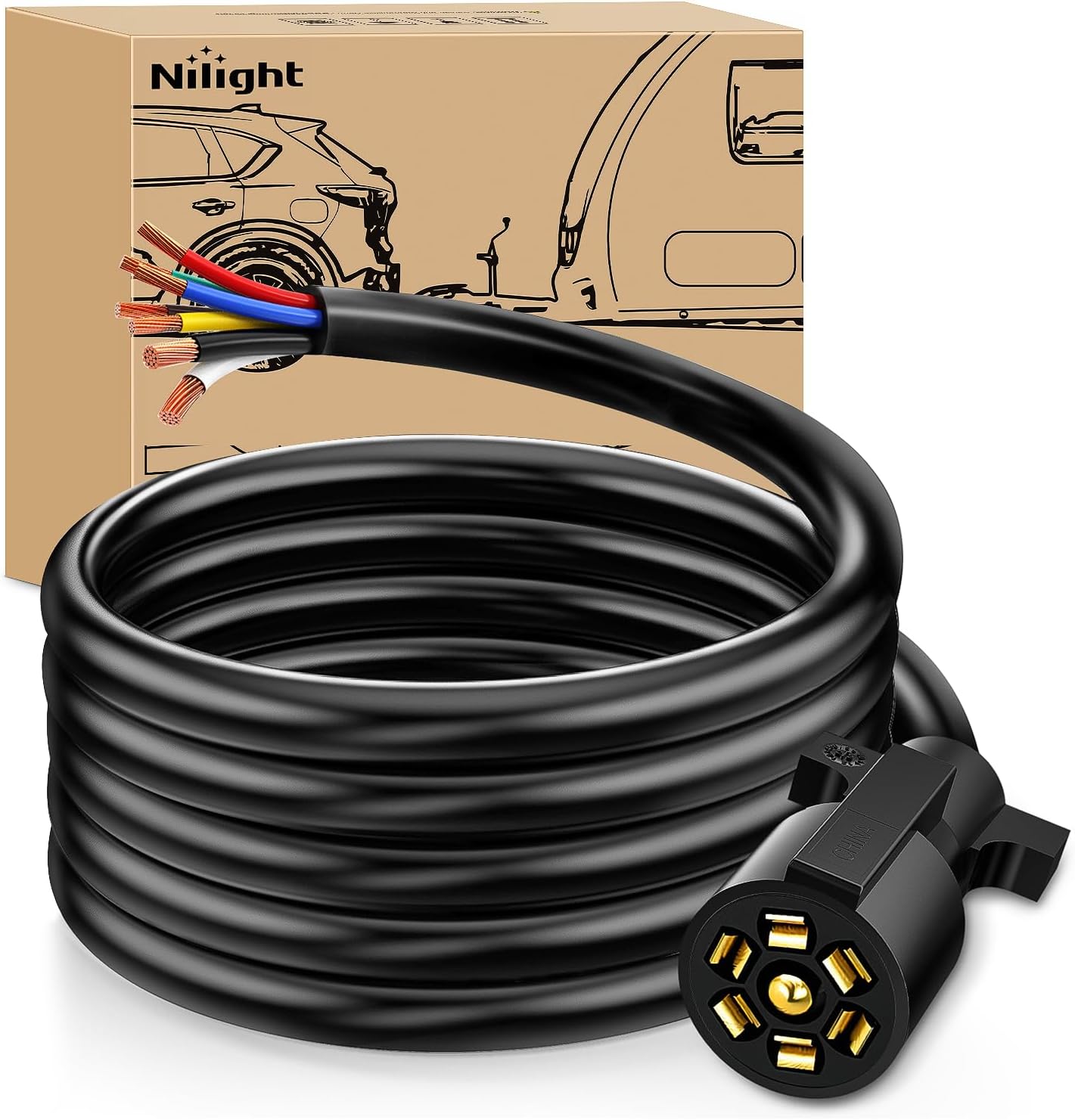 Nilight 12Feet 7way Heavy Duty Trailer Cord for Easy Wiring