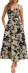 Annebouti Women Ruched Maxi Dress - Flattering Floral Sundress open