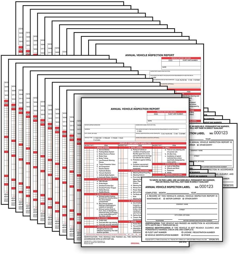 Annual Vehicle Inspection Report Forms & Labels for Compliance
