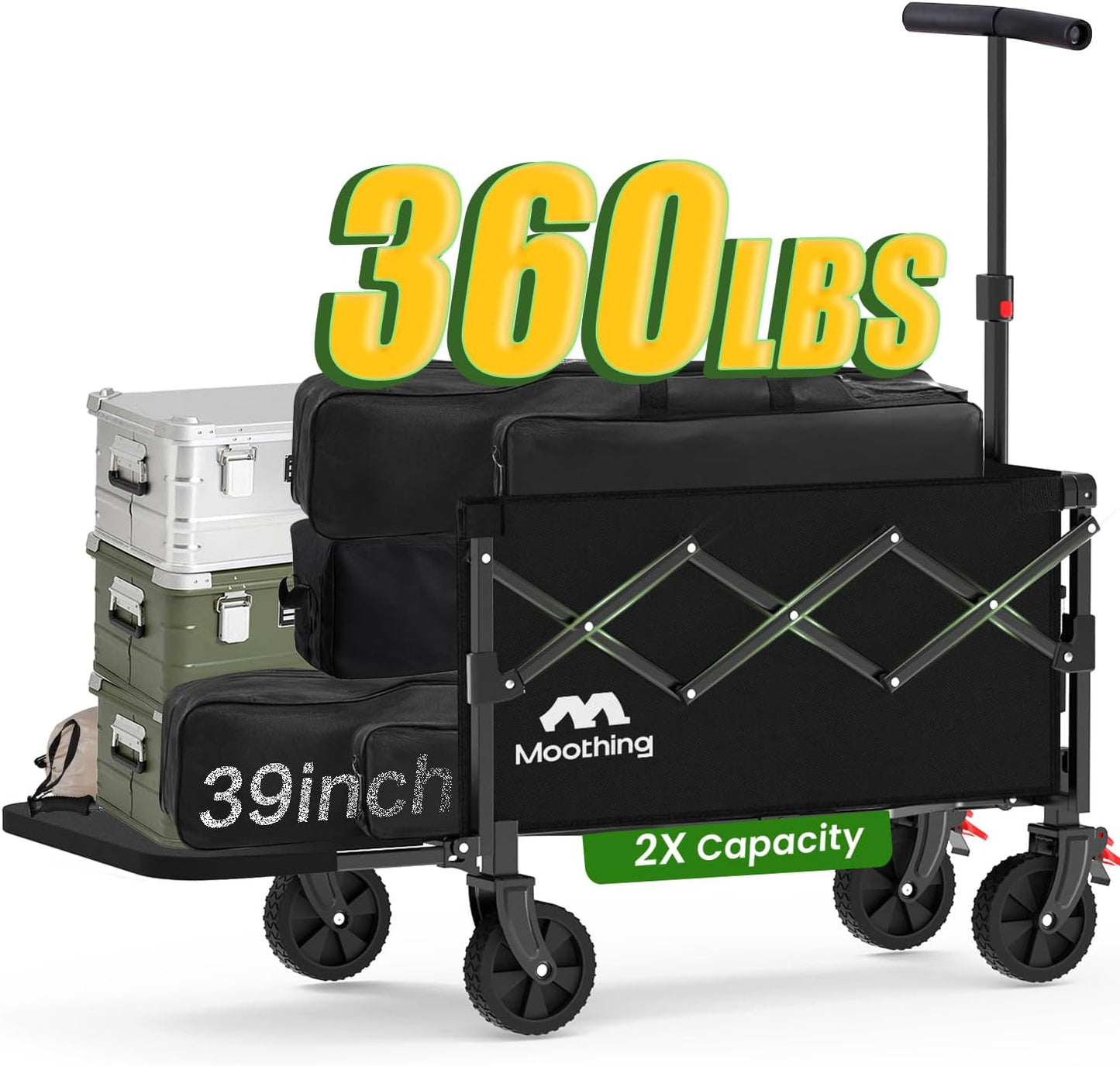 150L Collapsible Utility Cart: Lightweight & Portable | 360lbs Load, Brakes | Black