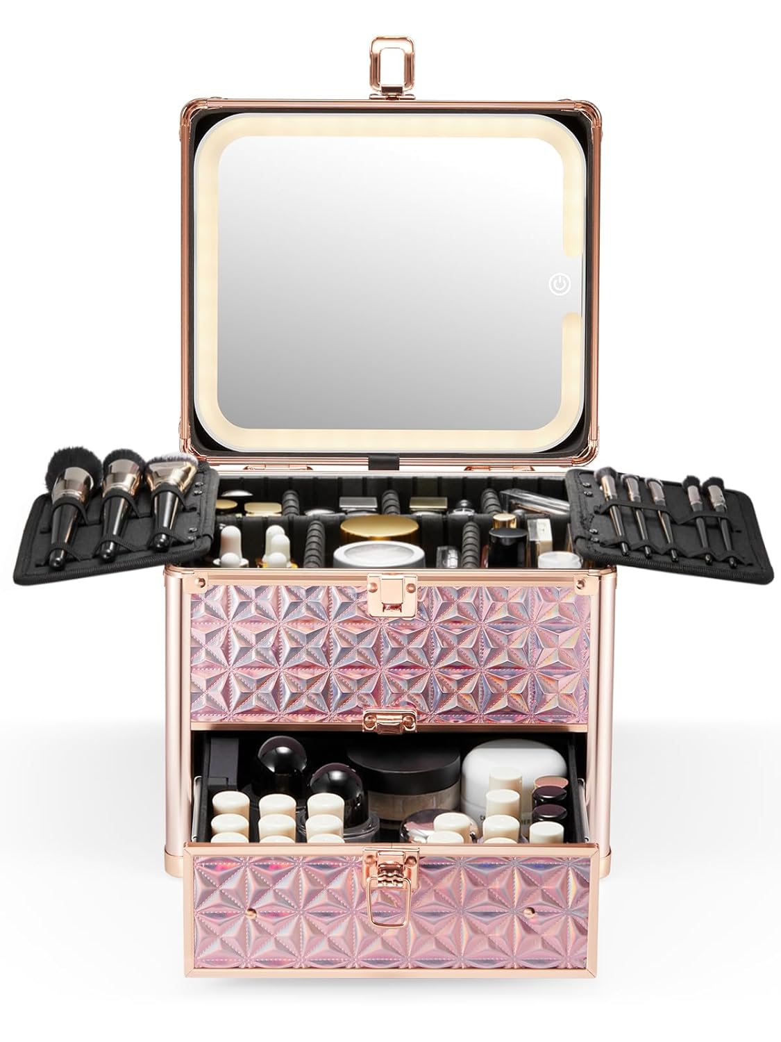 Qislee Makeup Box with Detachable Lighted Mirror for Travel
