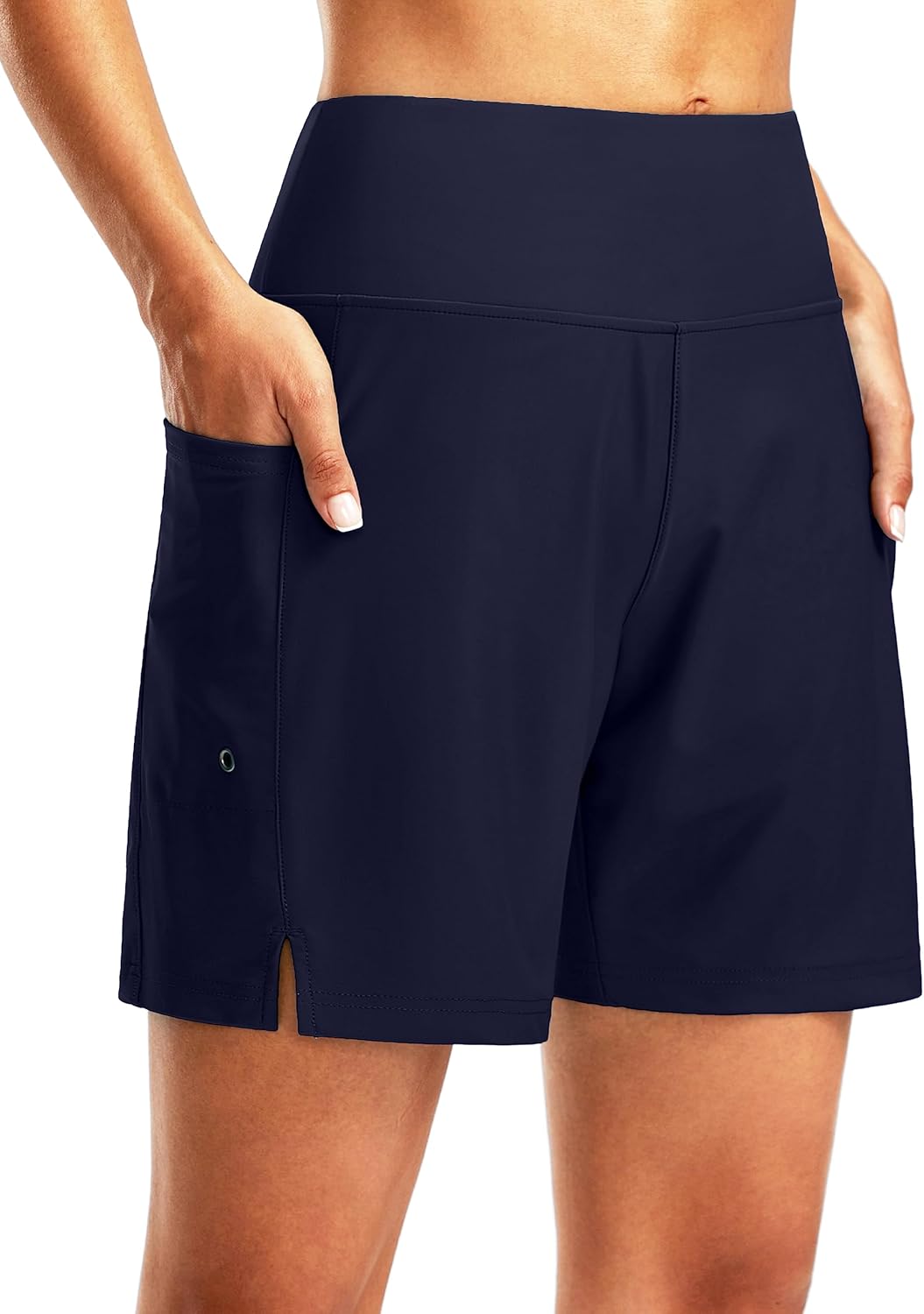 High Waisted Quick Dry Swim Shorts with Liner Pockets