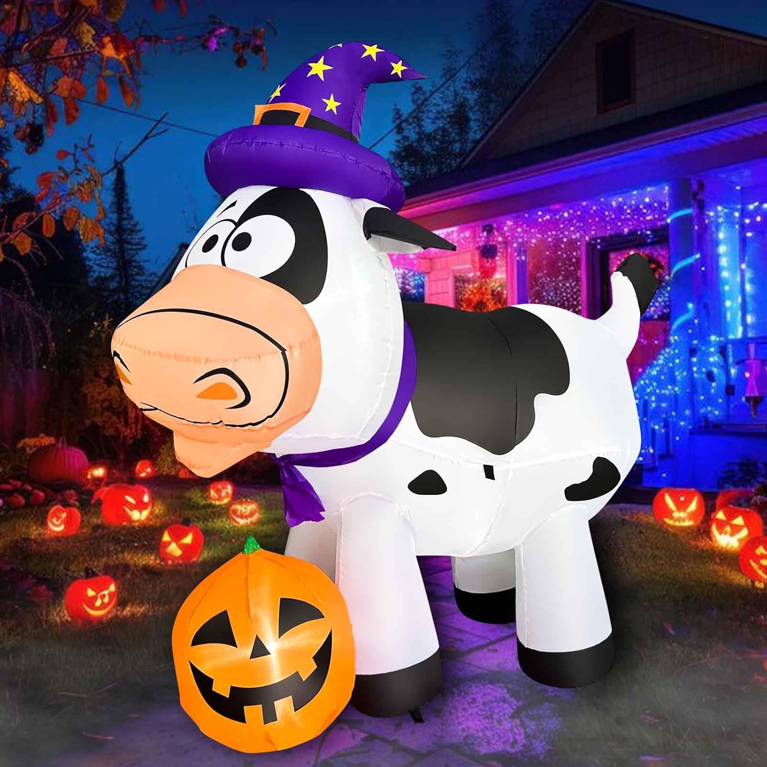 4.5FT Halloween Inflatables Cow with Pumpkin for Outdoor Fun
