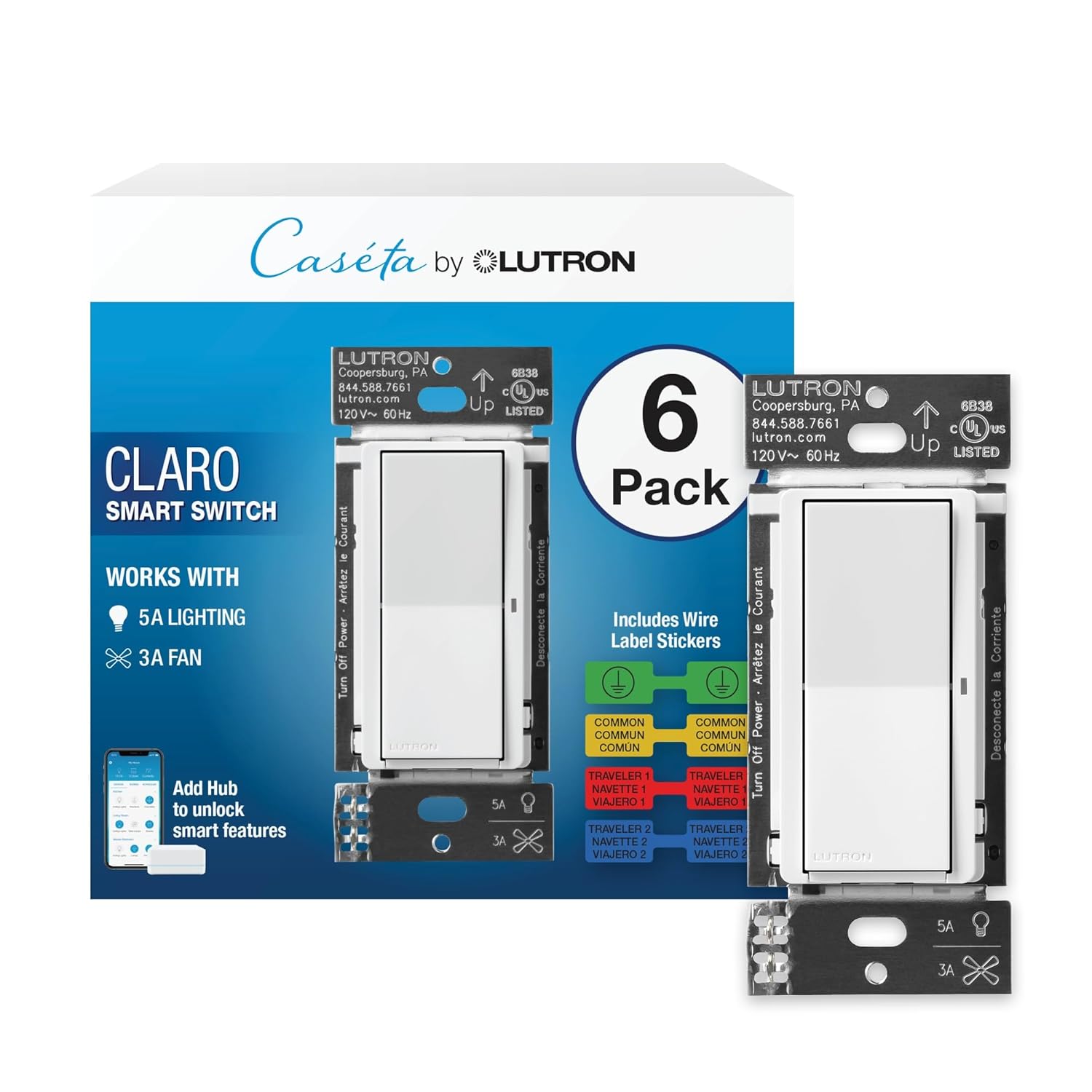 Lutron Claro Smart Switch for Caseta Lighting - 6 Pack