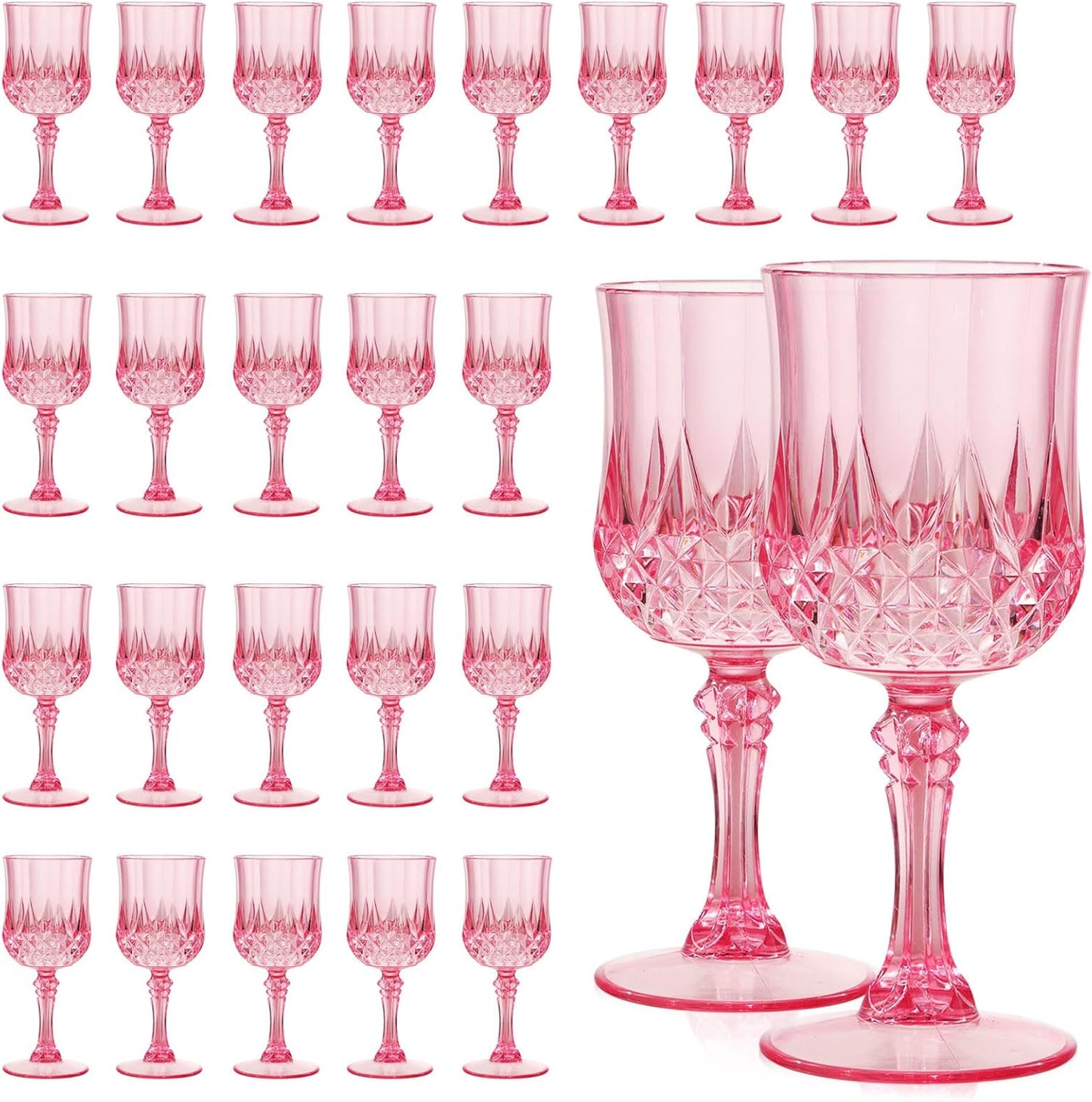 Unbreakable Pink Plastic Wine Glasses Set of 24 for Parties