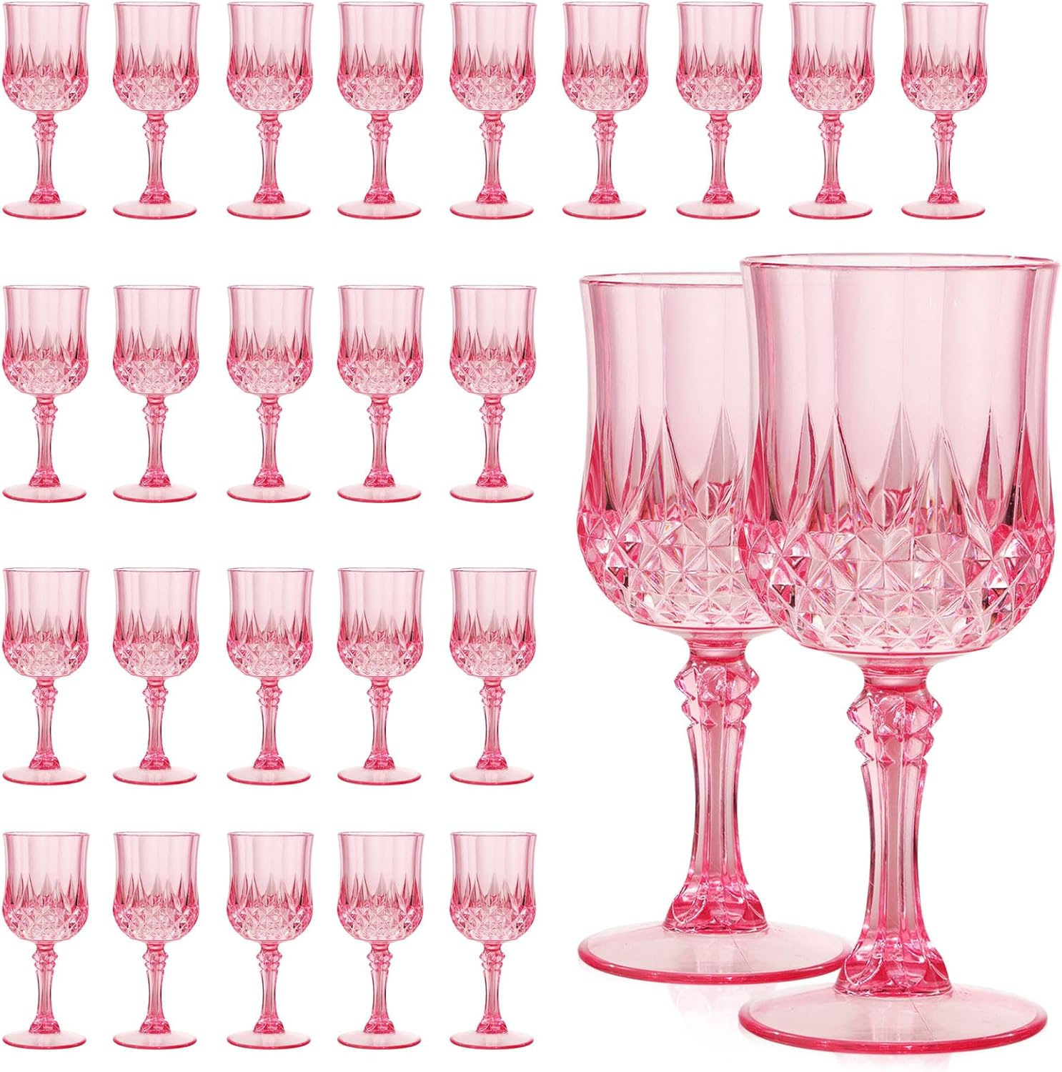 Unbreakable Pink Plastic Wine Glasses Set of 24 for Parties