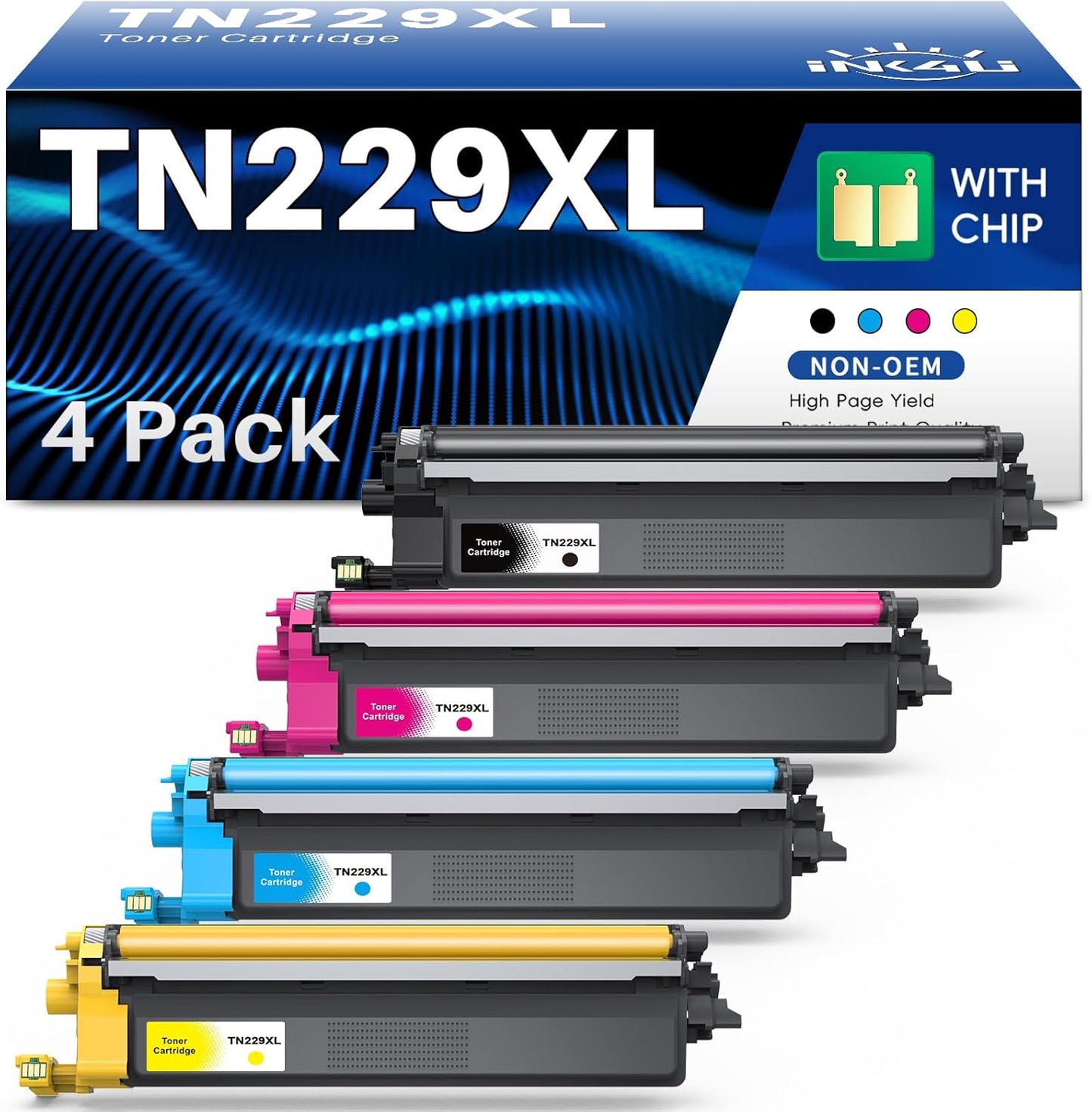 INK4U Compatible TN229XL Toner Cartridges 4 Pack for Brother