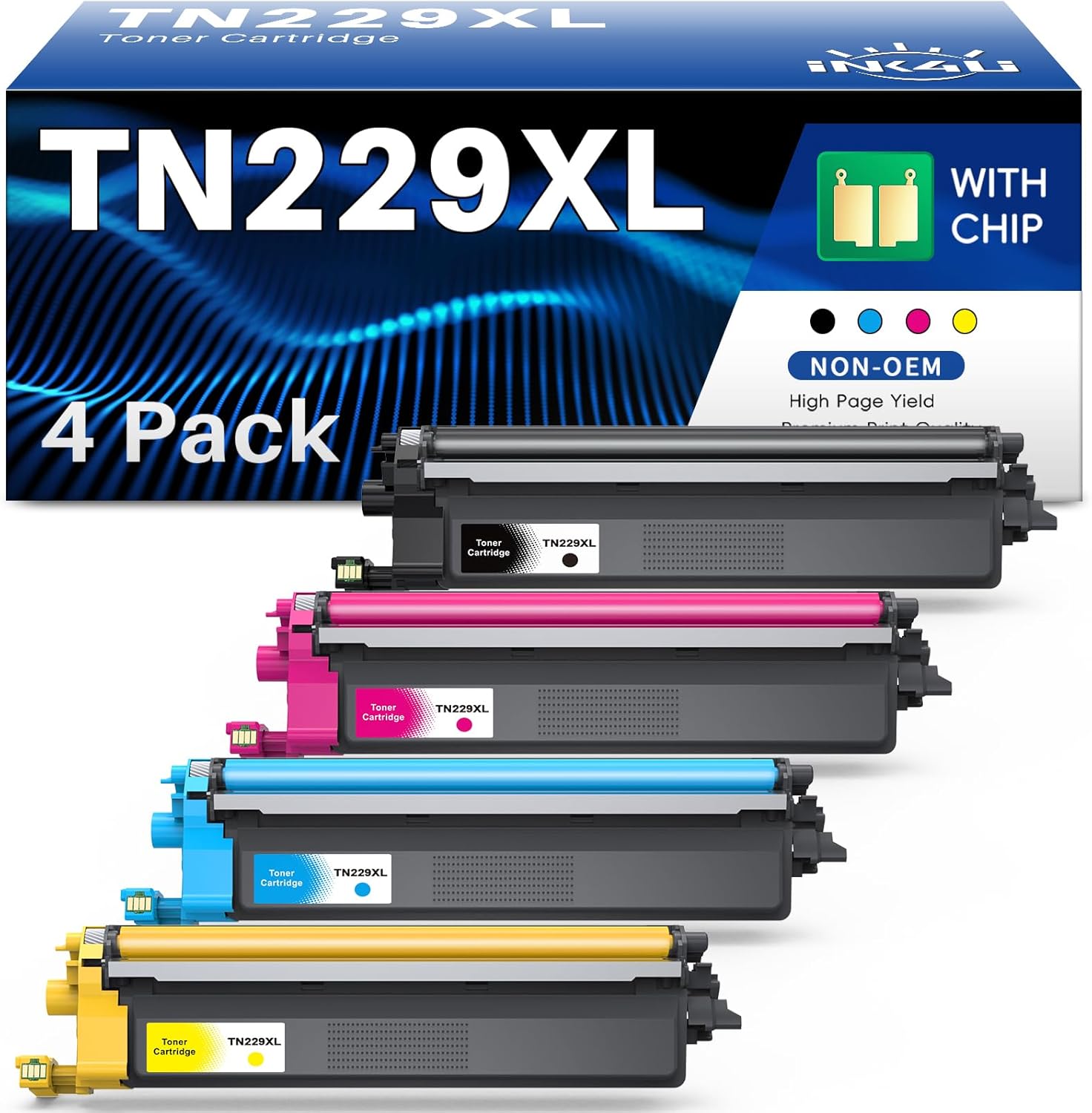 INK4U Compatible TN229XL Toner Cartridges 4 Pack for Brother