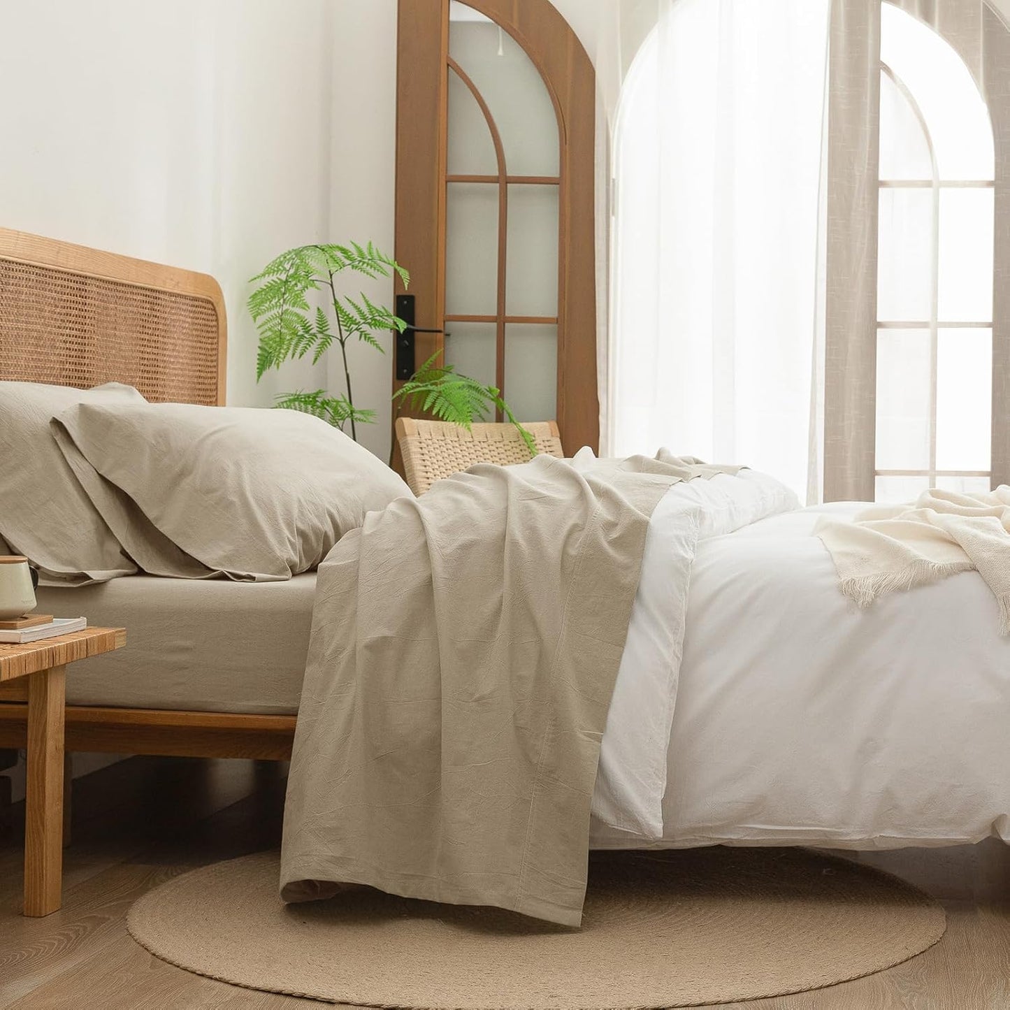 BESTOUCH Sheet Set 100% Washed Cotton for Chic Comfort