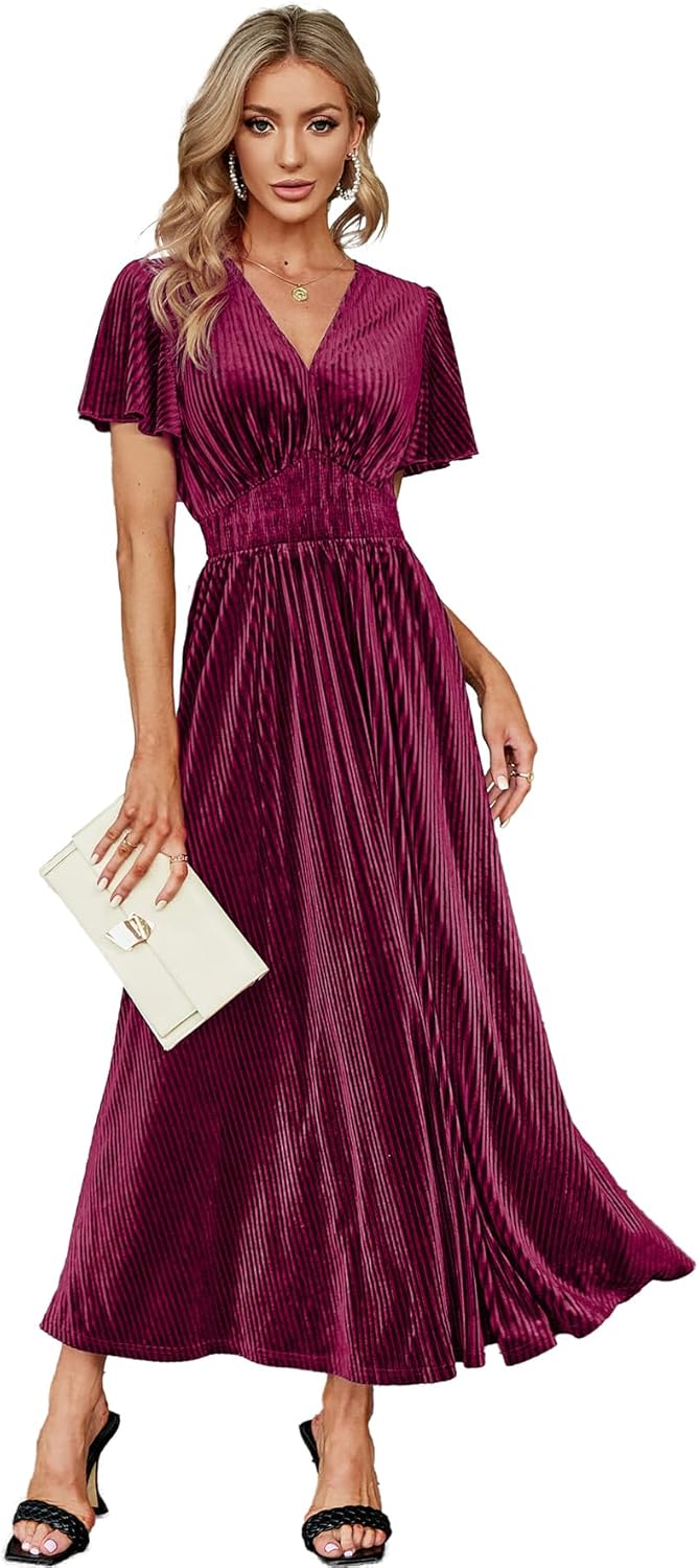 Elegant V Neck Velvet Maxi Dress for Weddings and Events
