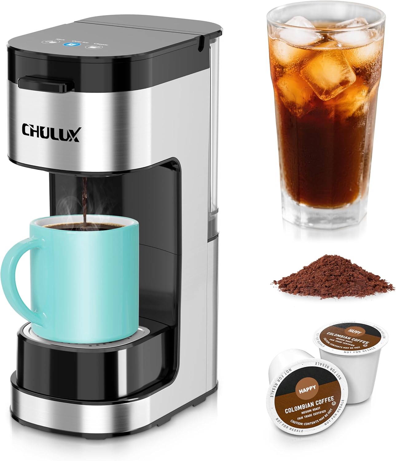 CHULUX Upgrade Single Serve Coffee Maker with 3 Brew Choices
