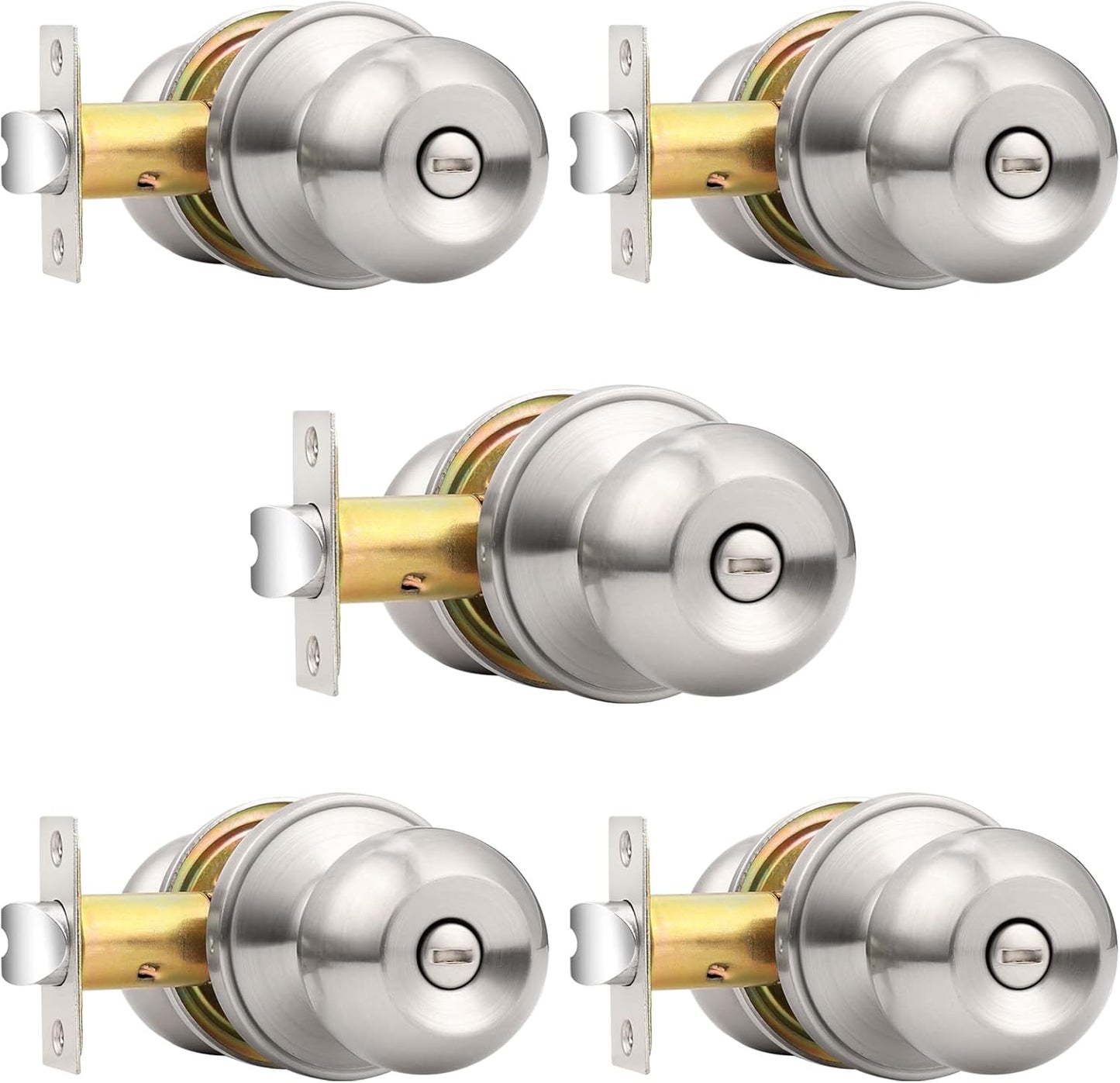 Probrico Brushed Nickel Doorknob Set for Interior Doors - 5 Pack