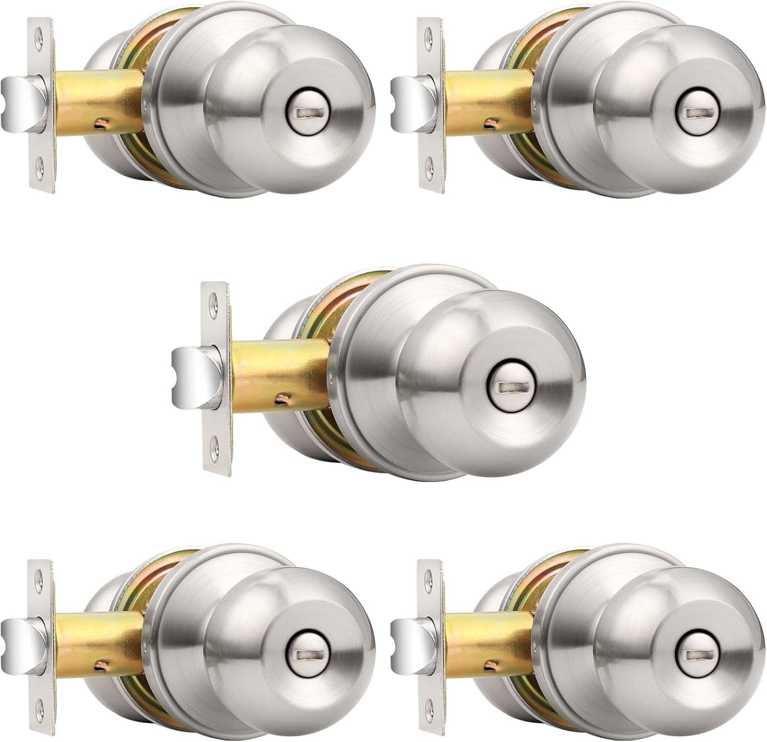 Probrico Brushed Nickel Doorknob Set for Interior Doors - 5 Pack