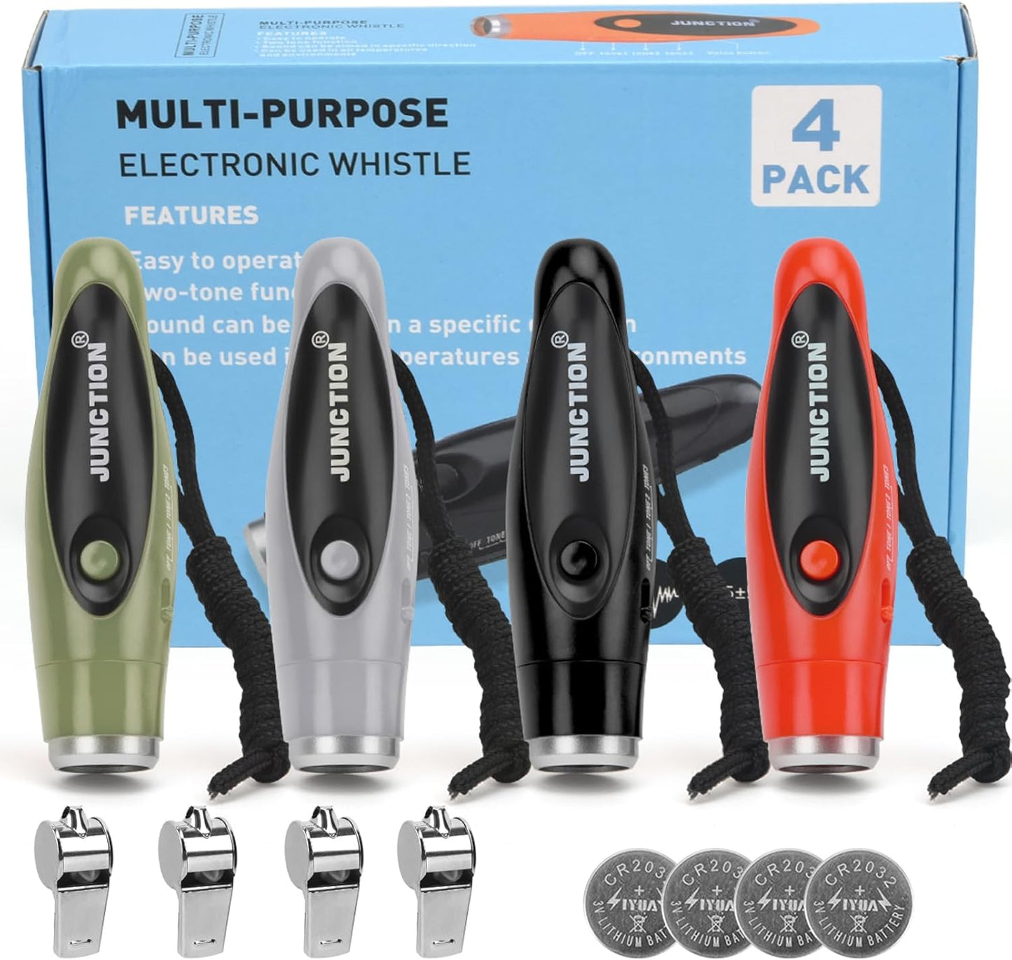 Loudest Electronic Whistles 4 Pack for Coaches and Referees