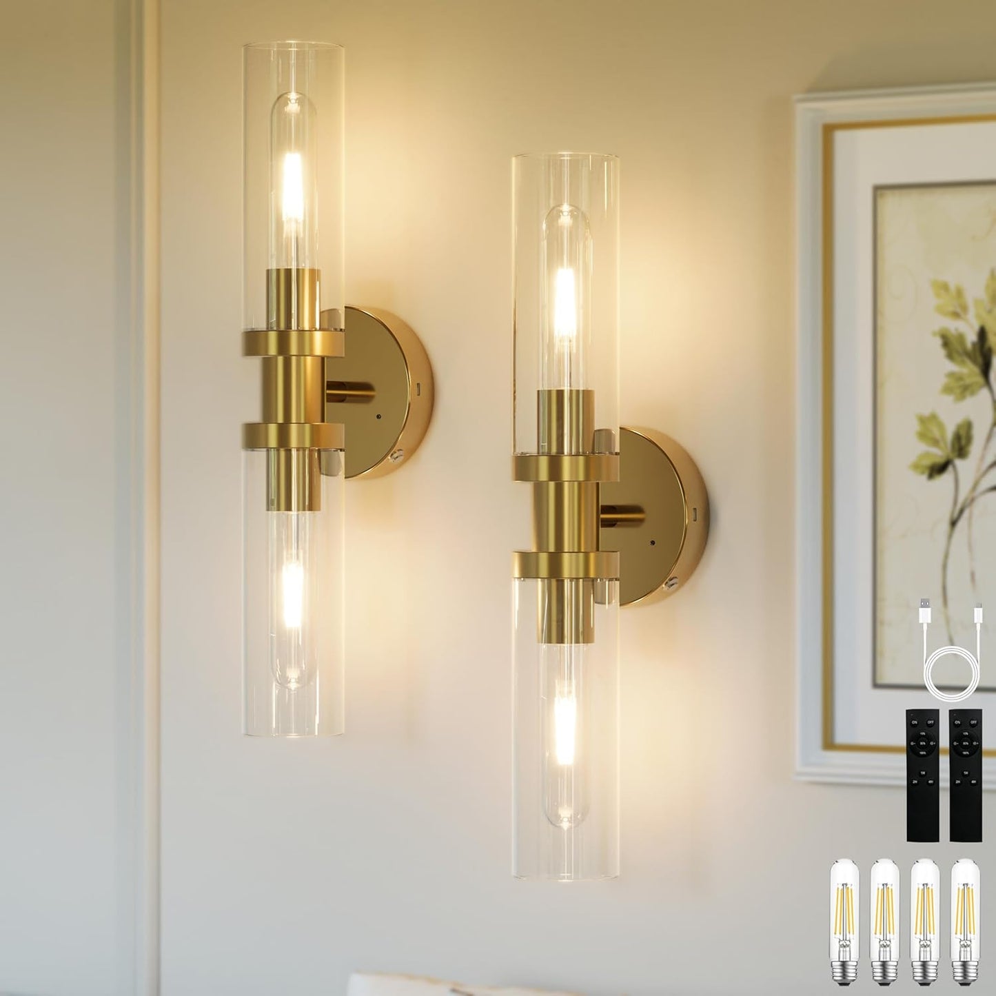 Rechargeable Battery Wall Sconce Set of Two for Any Room