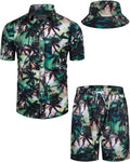 TUNEVUSE Mens Hawaiian Shirt and Shorts Set - Breathable Summer Beach