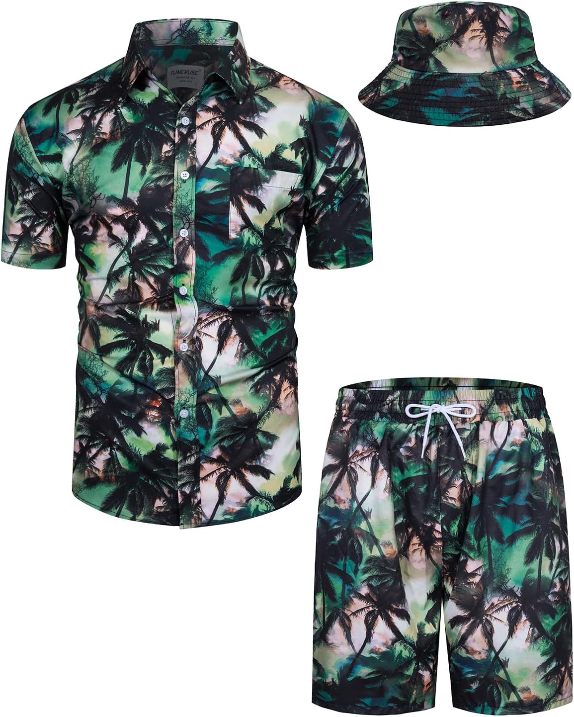 TUNEVUSE Mens Hawaiian Shirts and Shorts Set for Summer Fun