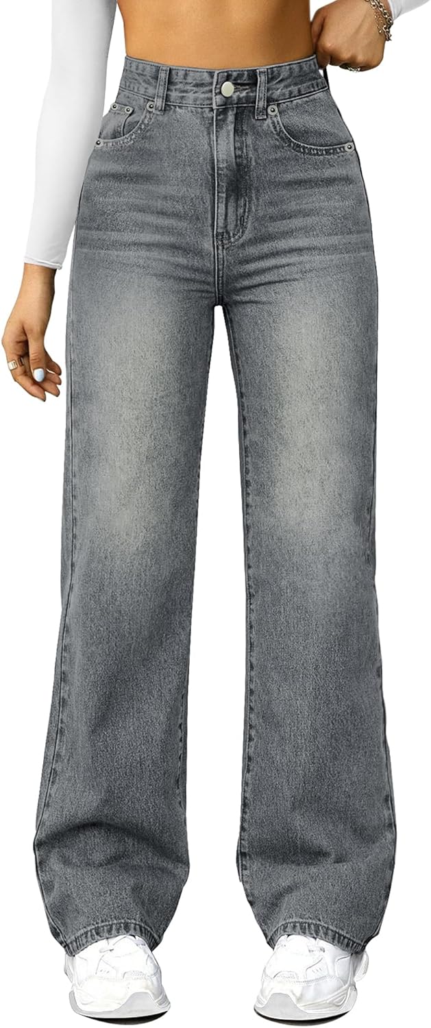 Straight Leg Jeans for Women - High Waisted Boyfriend Denim