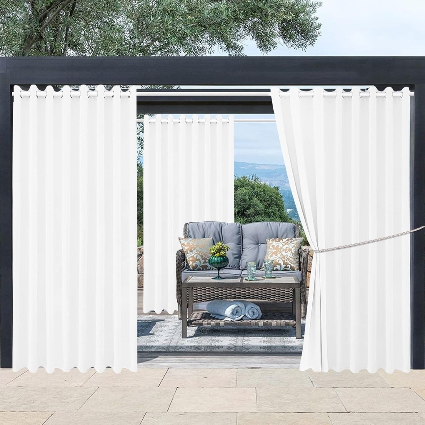 Waterproof Outdoor Curtain Panels for Sunlight Blocking Privacy