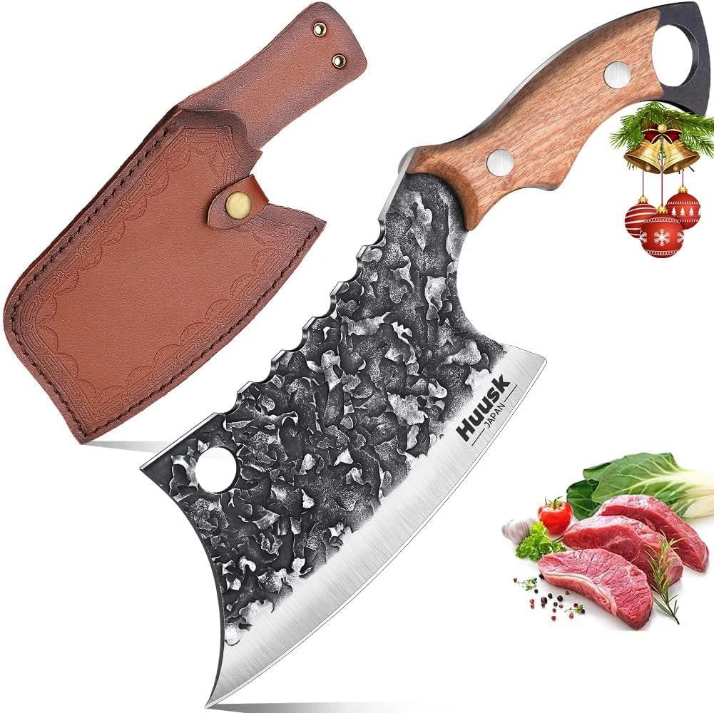 Huusk Japan Knife Hand Forged Meat Cleaver for Kitchen Use