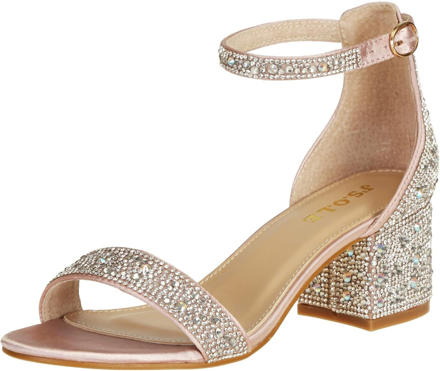 Sparkly Open Toe Low Block Heel Rhinestone Dress Sandals