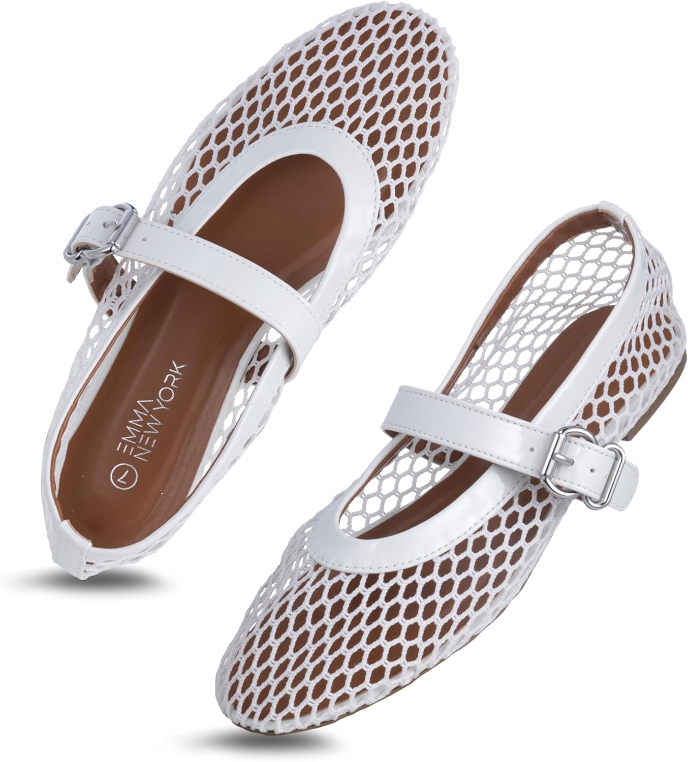 Womens Mesh Ballet Flats with Adjustable Buckle Strap for Style