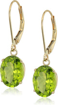 14K White Gold Oval Gemstone Dangle Leverback Earrings - Elegant Drop
