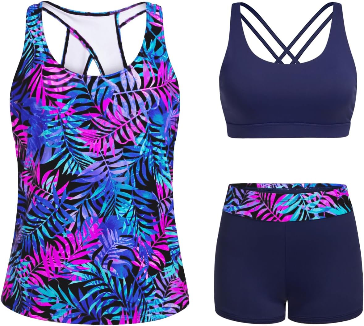 Tempt Me 3 Piece Tankini Swimsuits for Women with Boy Shorts