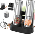 Electric Salt and Pepper Grinder Set - Rechargeable 2-Speed with Base