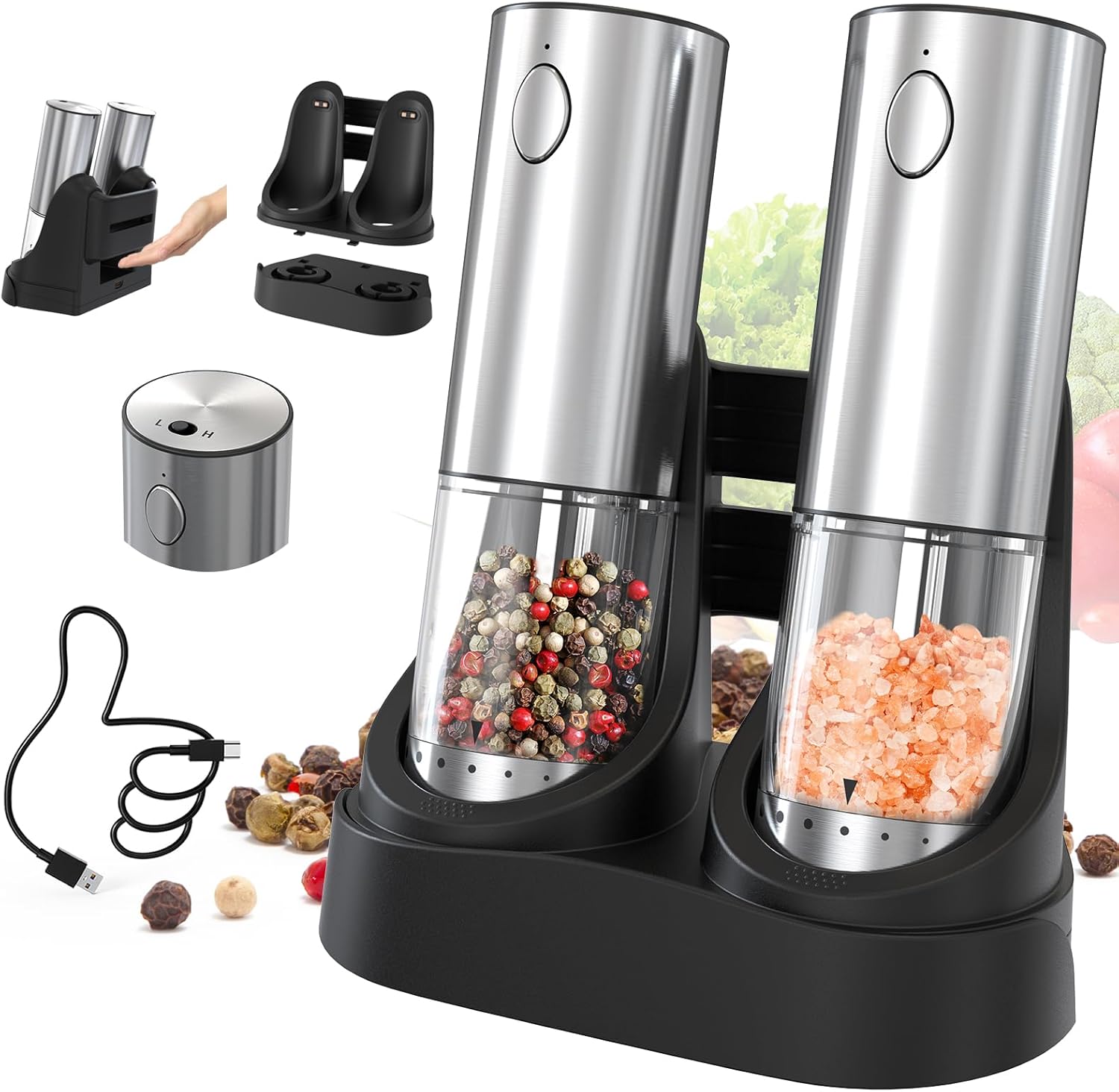 CIRCLE JOY Electric Salt and Pepper Grinder Set with LED Light