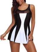 Zando Women's Tummy Control Swim Dress - Color Block & Mesh One Piece