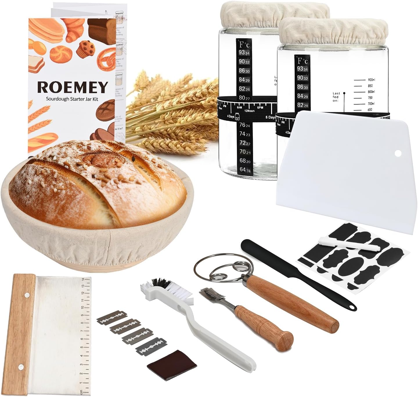 Sourdough Starter Kit with Bread Proofing Basket for Baking