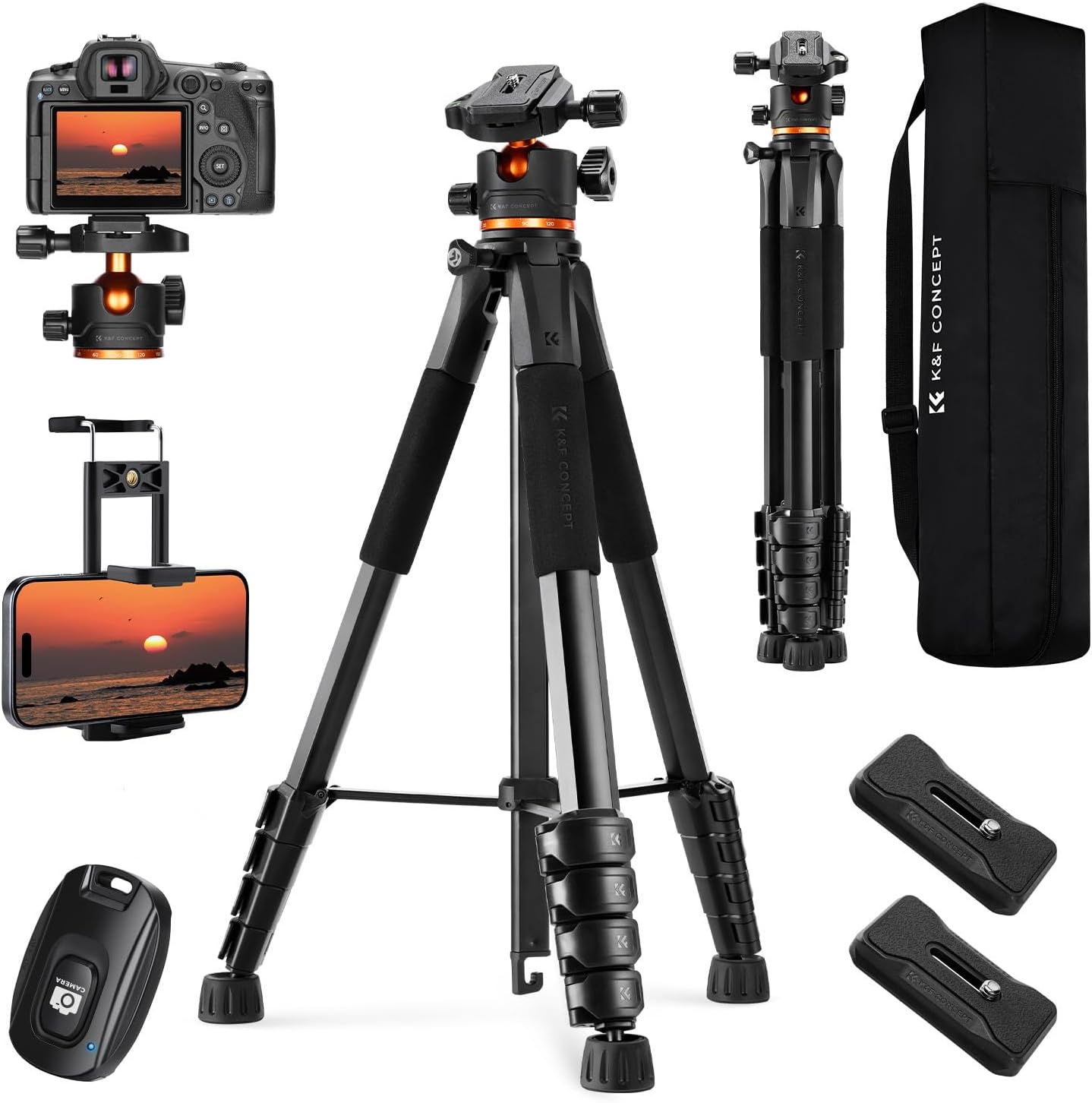 K&F CONCEPT 75 inch Camera Tripod for Outdoor Photography