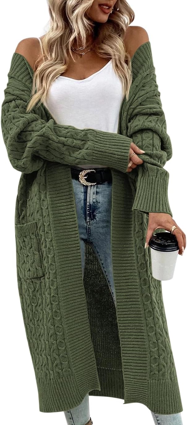 Onedreamer Womens Long Cardigan Cable Knit Open Front Sweater